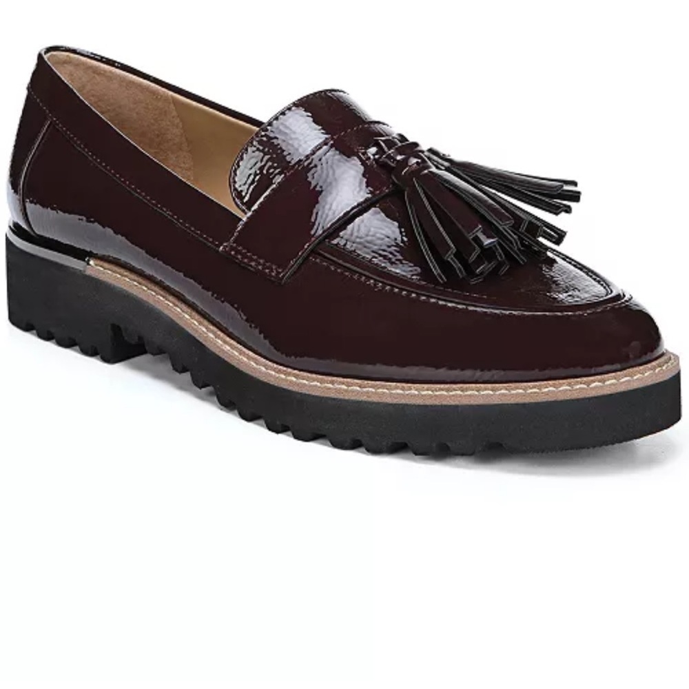 Franco Sarto Burgundy Patent Leather Loafers with Tassels